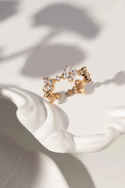 White Zircon Open Ring Five Flowers