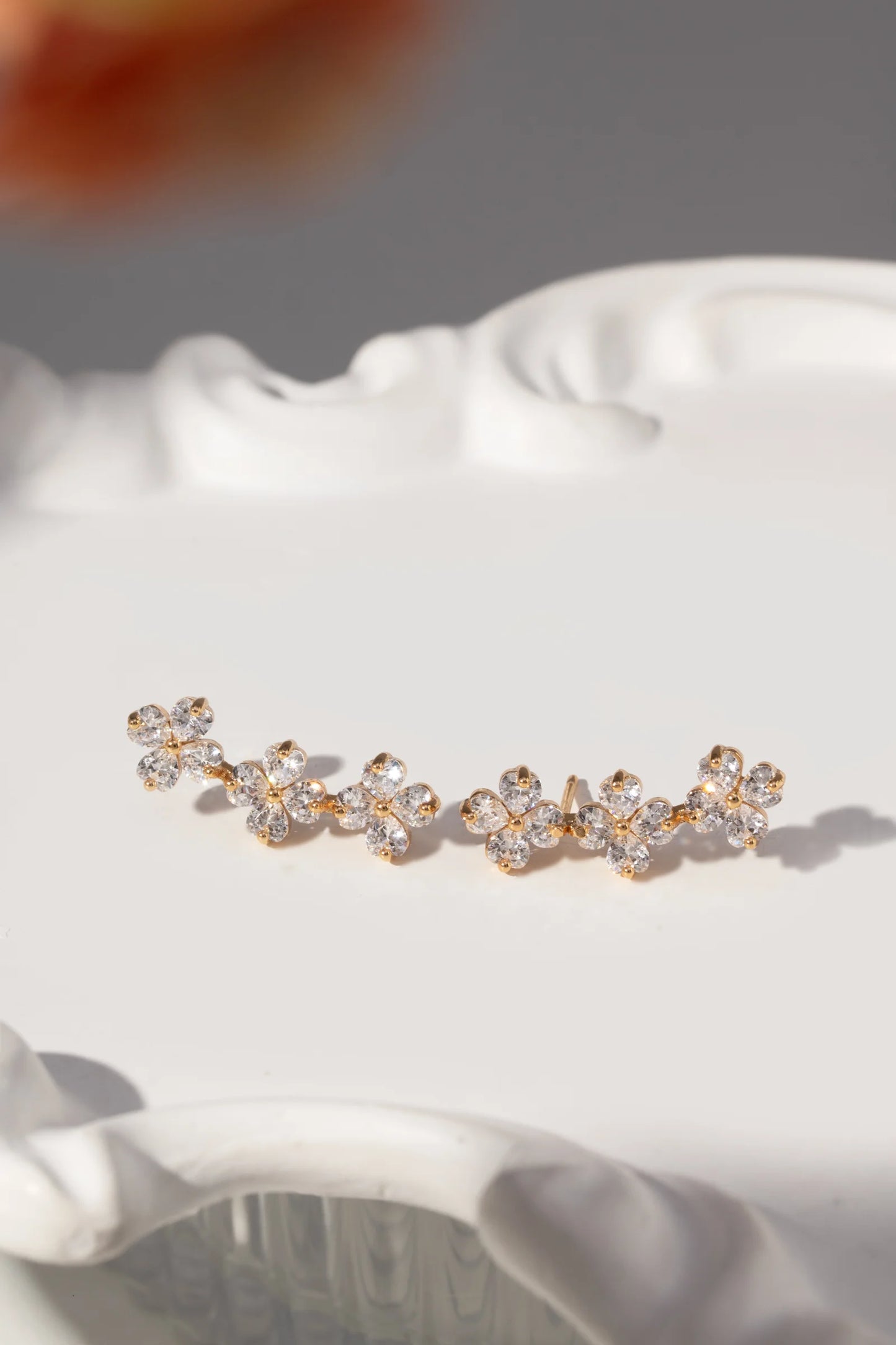 White Zircon Little Flower Earrings