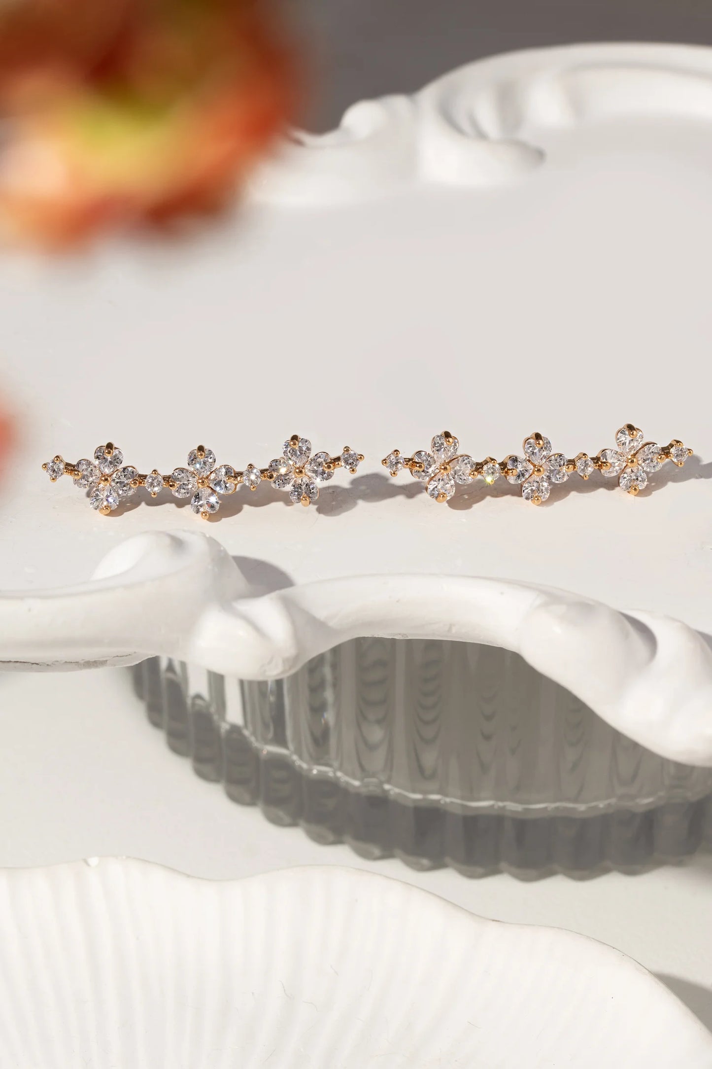 White Zircon Flower Earrings