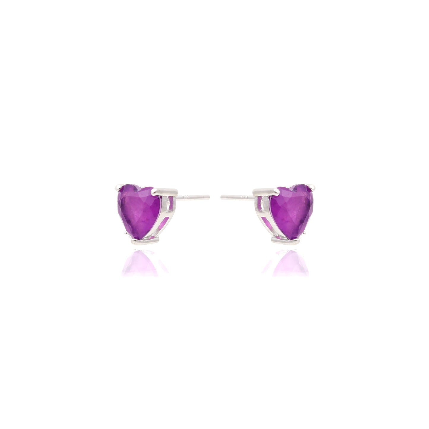 Amethyst Fusion Stone and White Zircon Heart Earrings