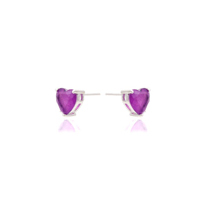 Amethyst Fusion Stone and White Zircon Heart Earrings