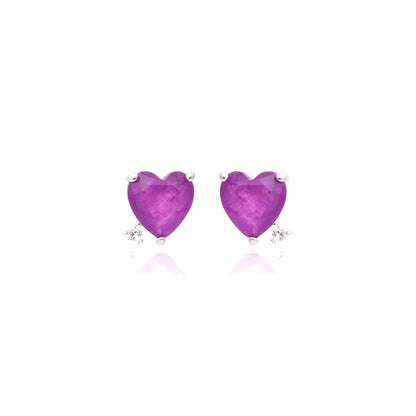 Amethyst Fusion Stone and White Zircon Heart Earrings