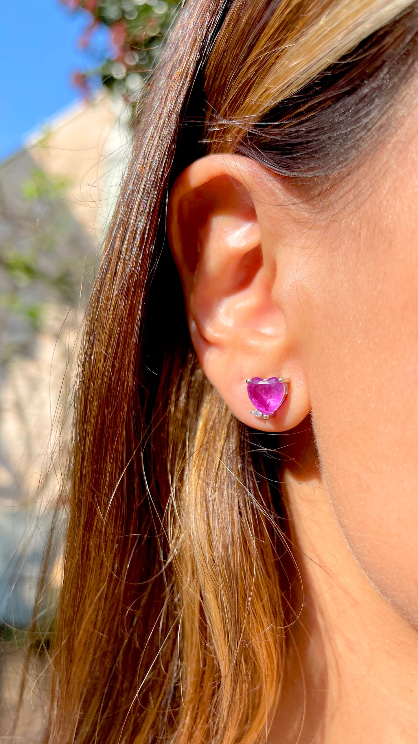 Amethyst Fusion Stone and White Zircon Heart Earrings