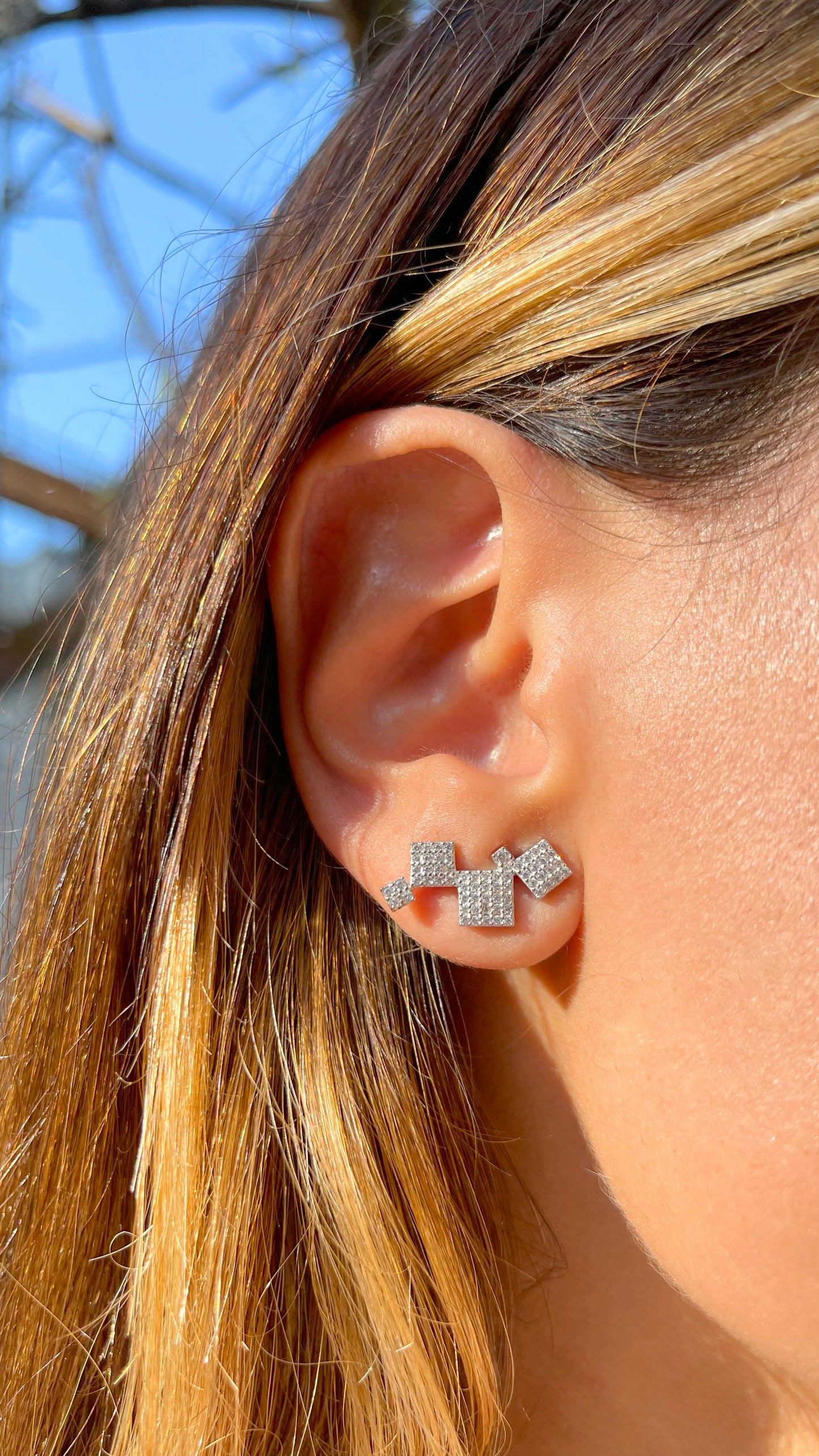 White Zircon Square Earrings