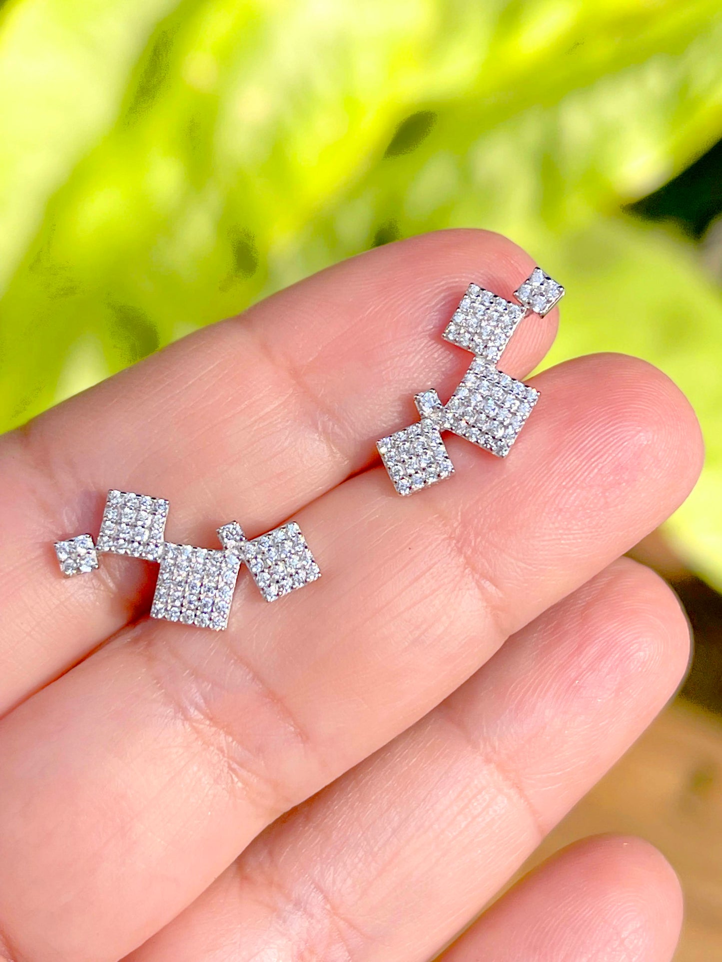 White Zircon Square Earrings