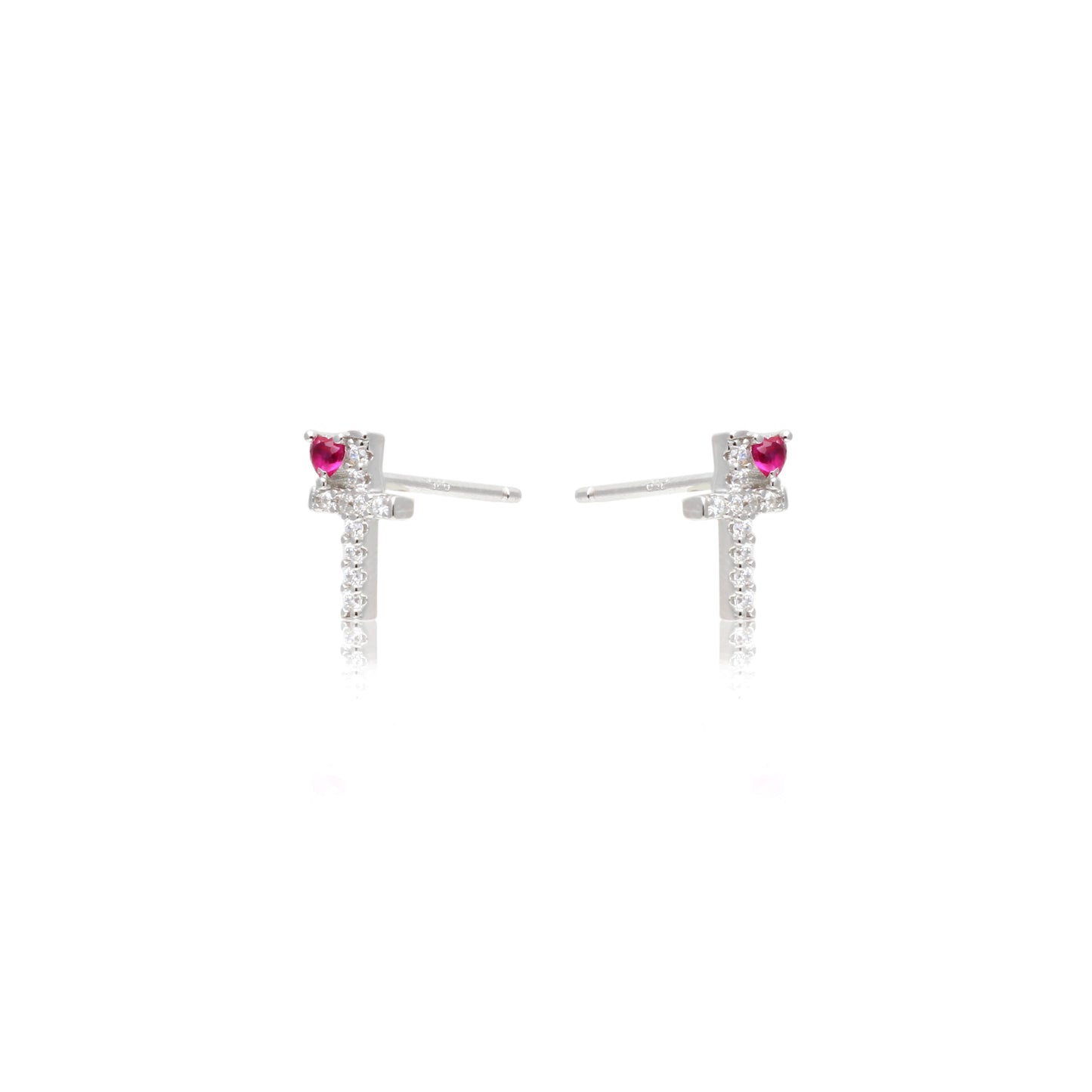 Pink Tourmaline Crystal and White Zircon Cross & Heart Earrings