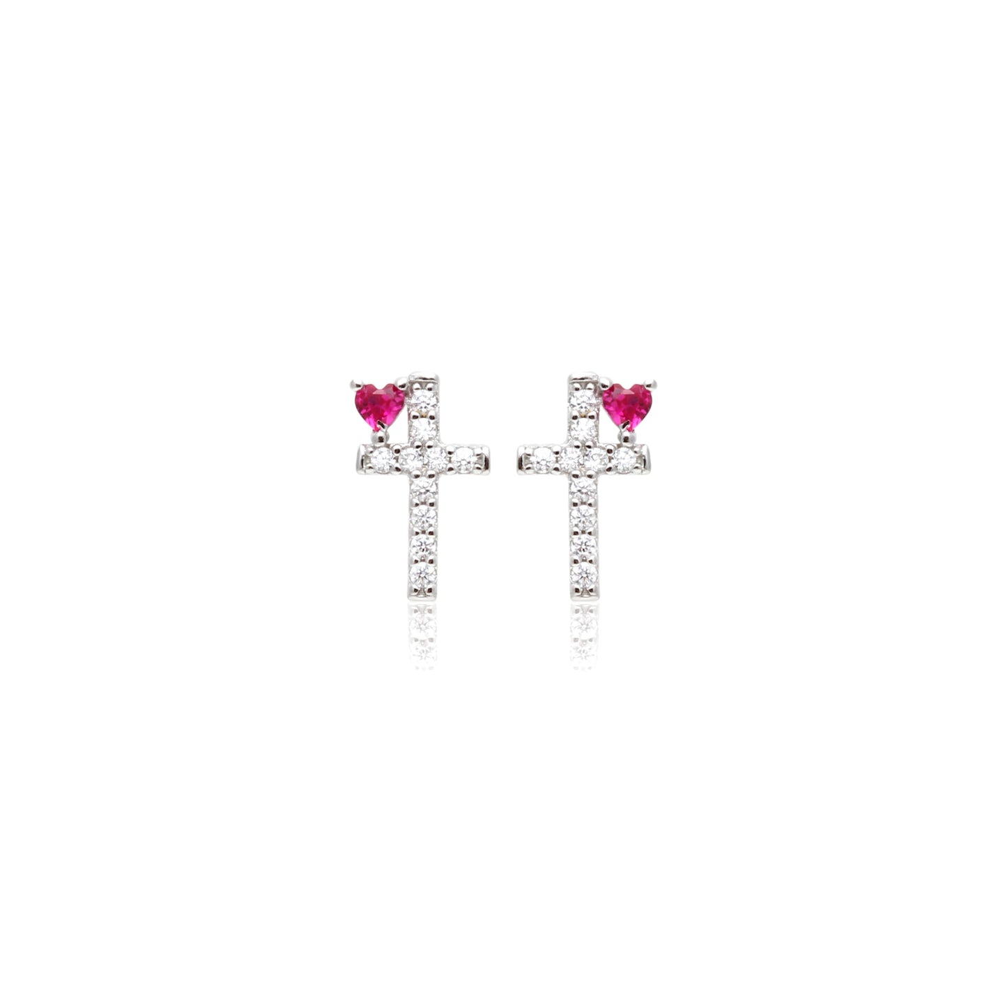 Pink Tourmaline Crystal and White Zircon Cross & Heart Earrings