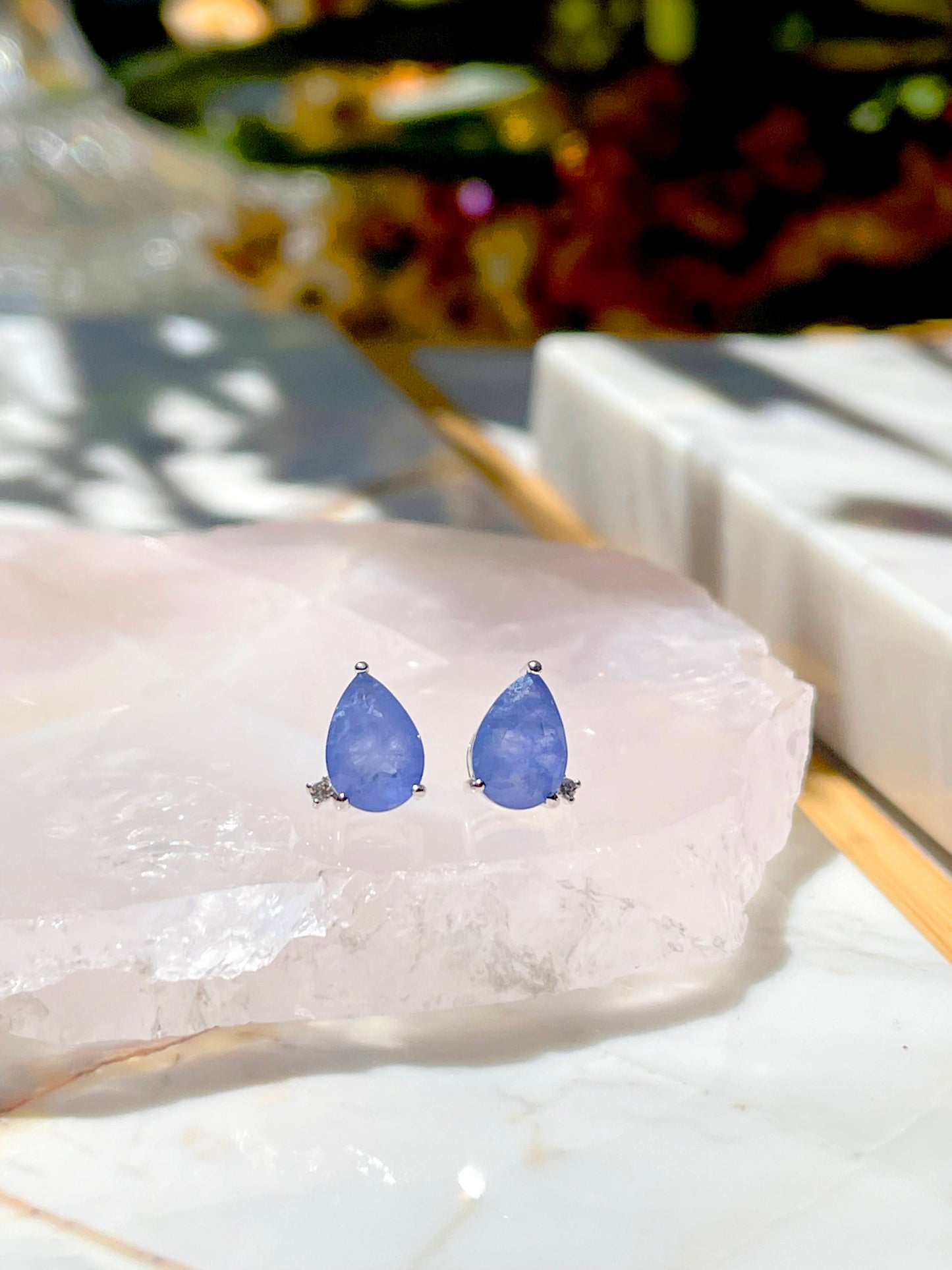 Tanzanite Fusion Stone and White Zircon Drop Earrings