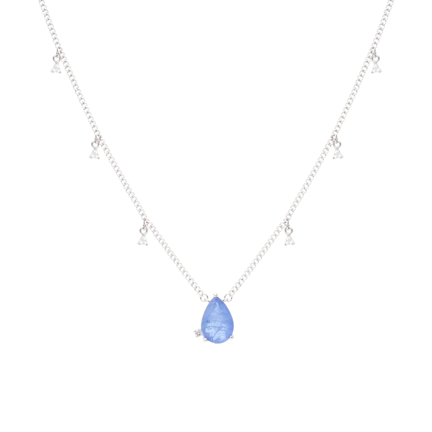 Tanzanite Fusion Drop Stone and White Cubic Zircon Necklace