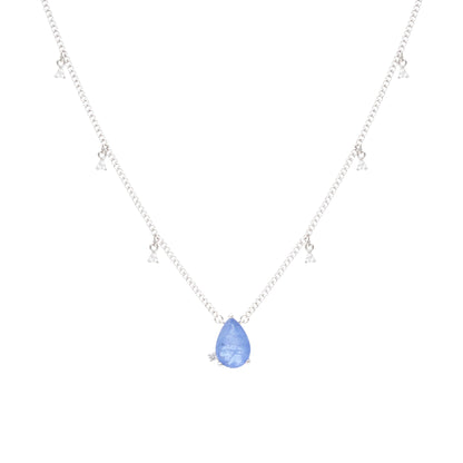 Tanzanite Fusion Drop Stone and White Cubic Zircon Necklace