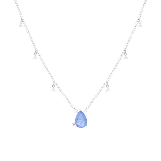 Tanzanite Fusion Drop Stone and White Cubic Zircon Necklace