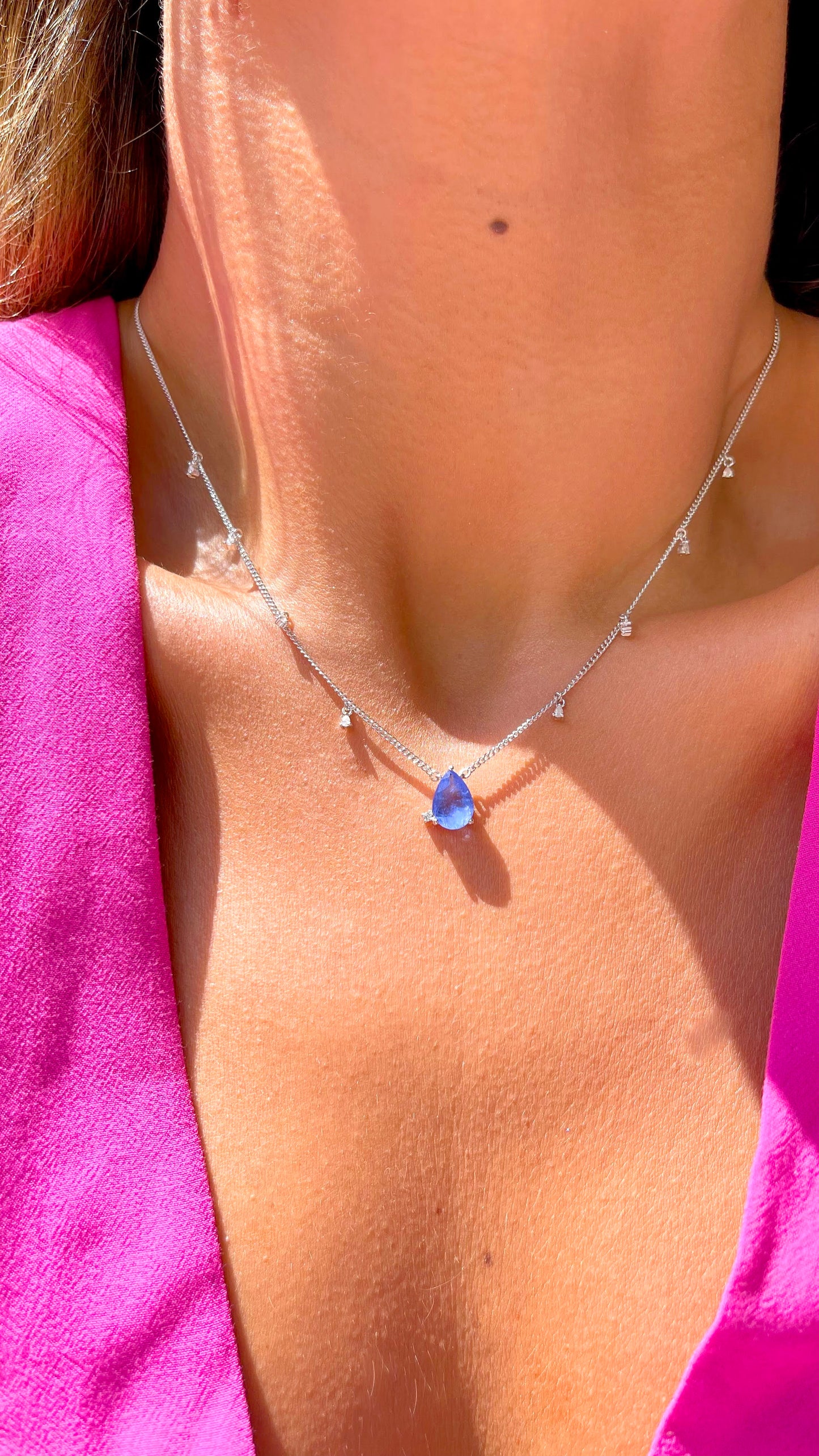 Tanzanite Fusion Drop Stone and White Cubic Zircon Necklace