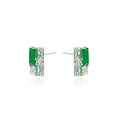 Emerald/Green Amethyst Crystal and White Zircon Earrings