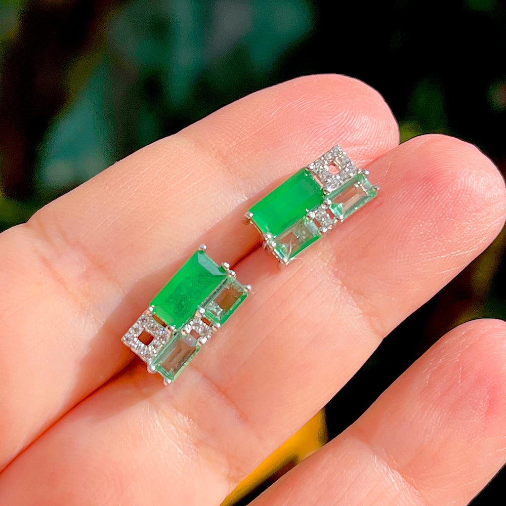 Emerald/Green Amethyst Crystal and White Zircon Earrings