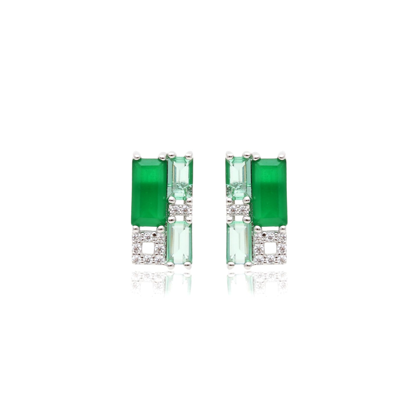 Emerald/Green Amethyst Crystal and White Zircon Earrings