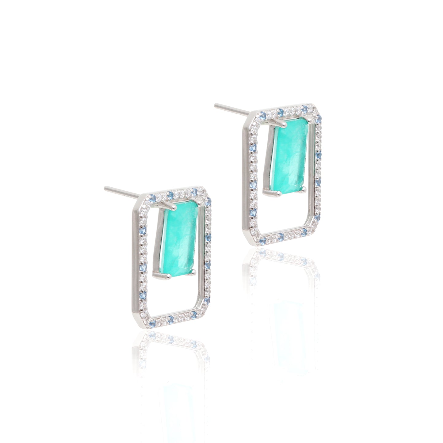 Tourmaline Fusion Stone and White/Light Blue Zircon Earrings