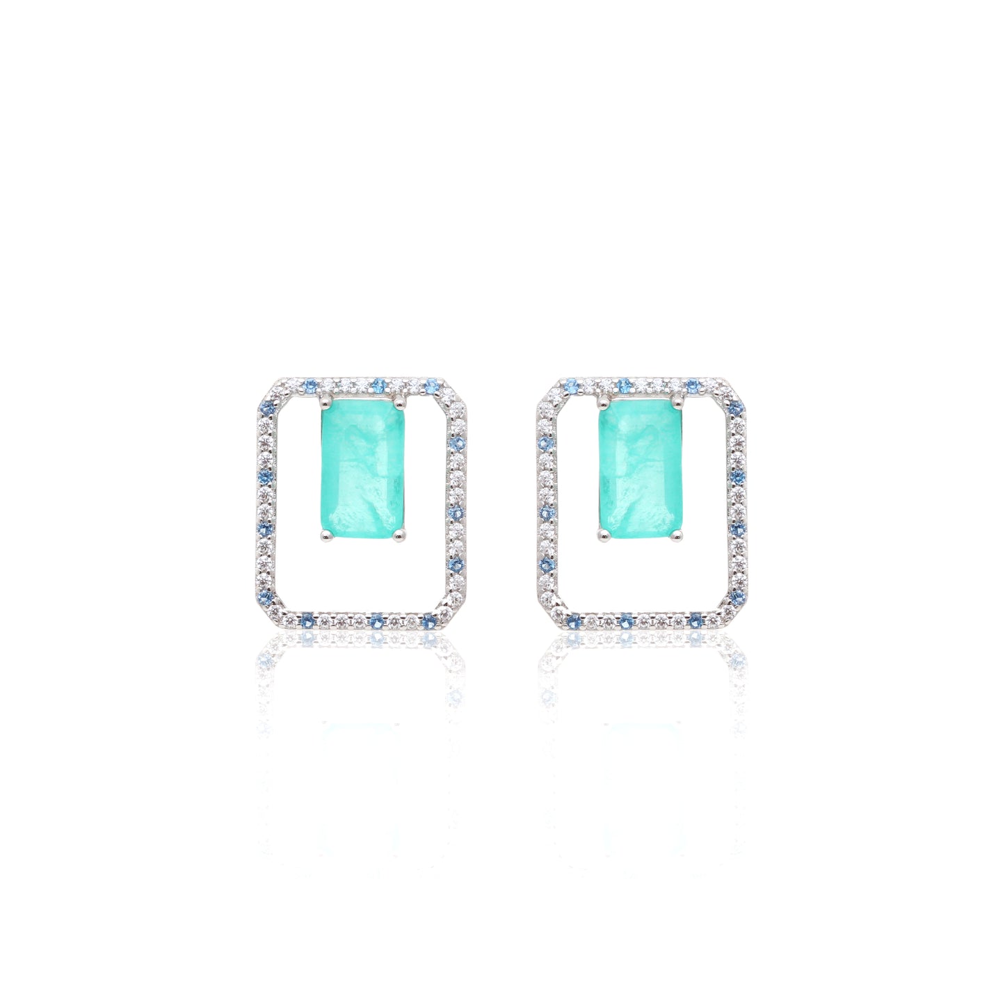 Tourmaline Fusion Stone and White/Light Blue Zircon Earrings