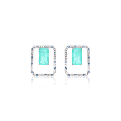 Tourmaline Fusion Stone and White/Light Blue Zircon Earrings