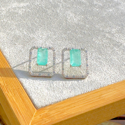 Tourmaline Fusion Stone and White/Light Blue Zircon Earrings