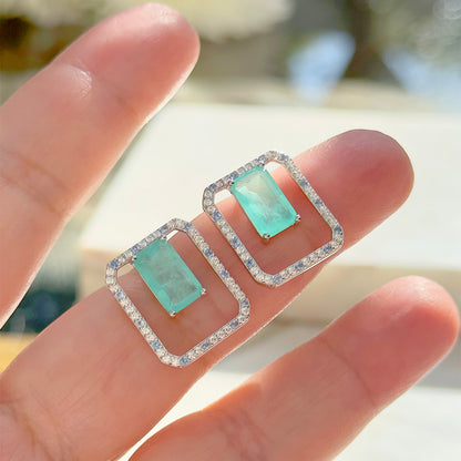 Tourmaline Fusion Stone and White/Light Blue Zircon Earrings