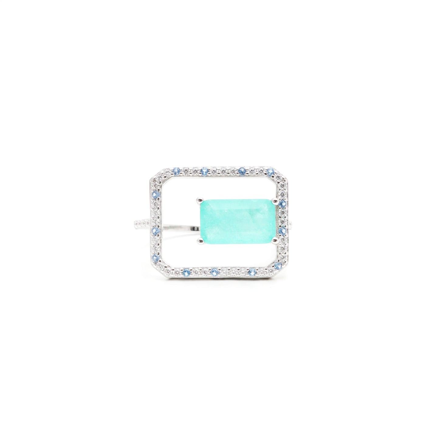 Tourmaline Fusion Stone and White/Blue Zircon Ring