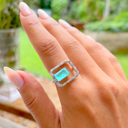 Tourmaline Fusion Stone and White/Blue Zircon Ring