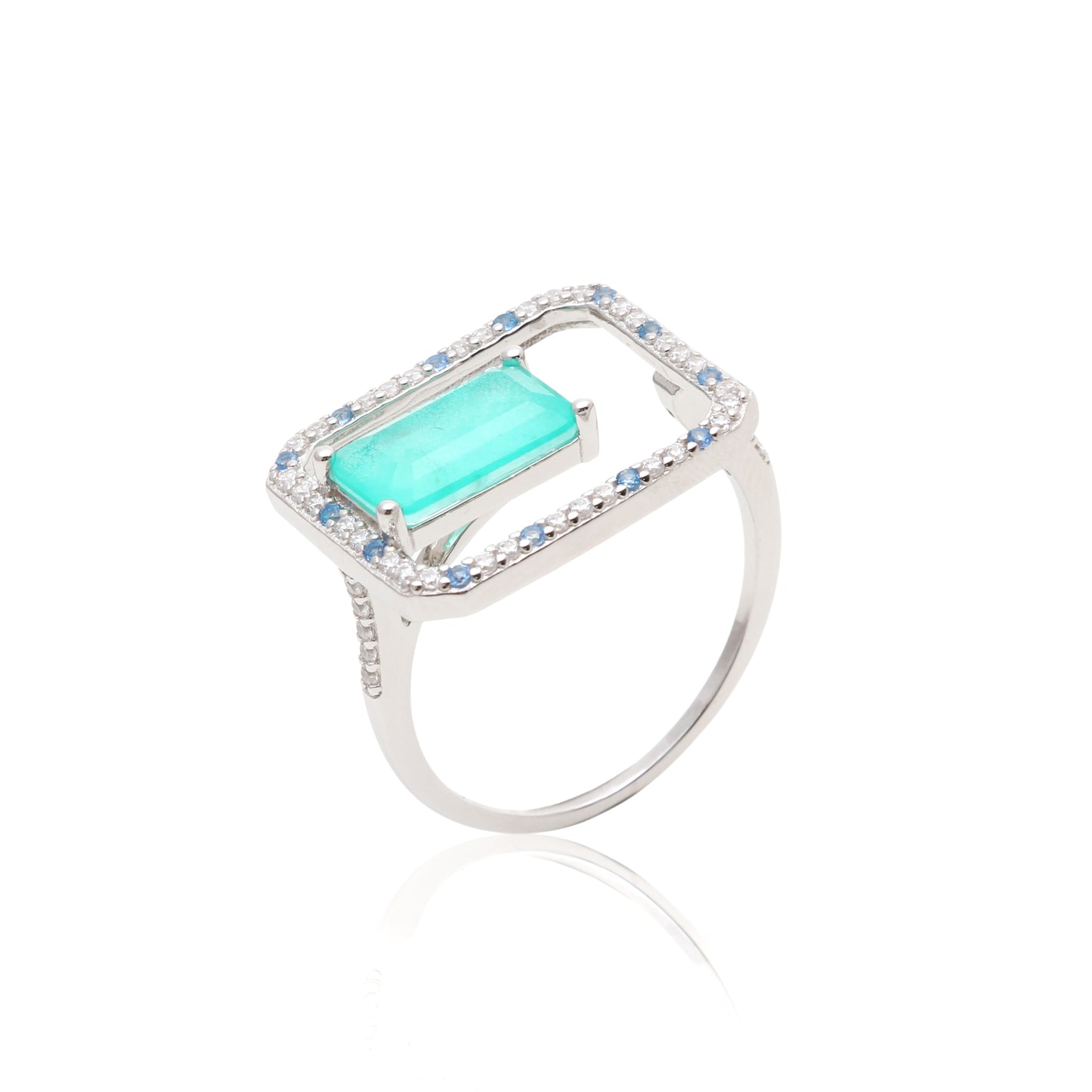 Tourmaline Fusion Stone and White/Blue Zircon Ring