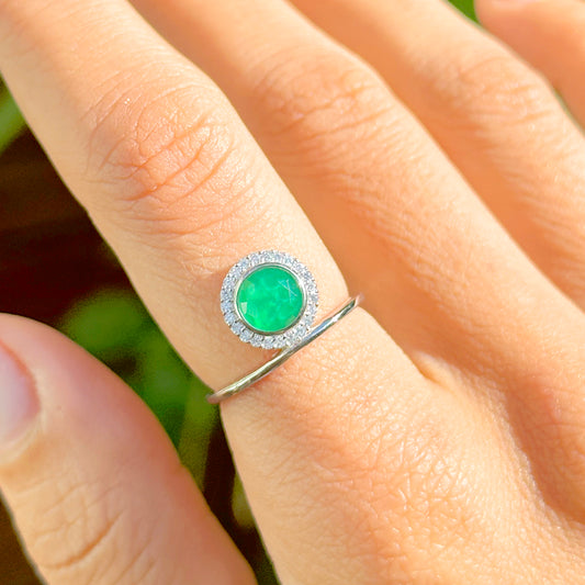 Emerald Fusion Stone and White Zircon Ring