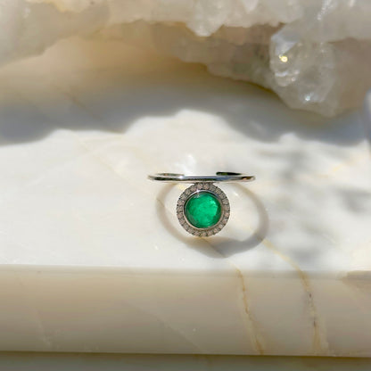 Emerald Fusion Stone and White Zircon Ring