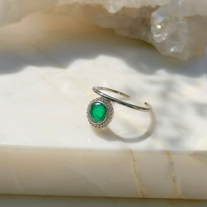 Emerald Fusion Stone and White Zircon Ring