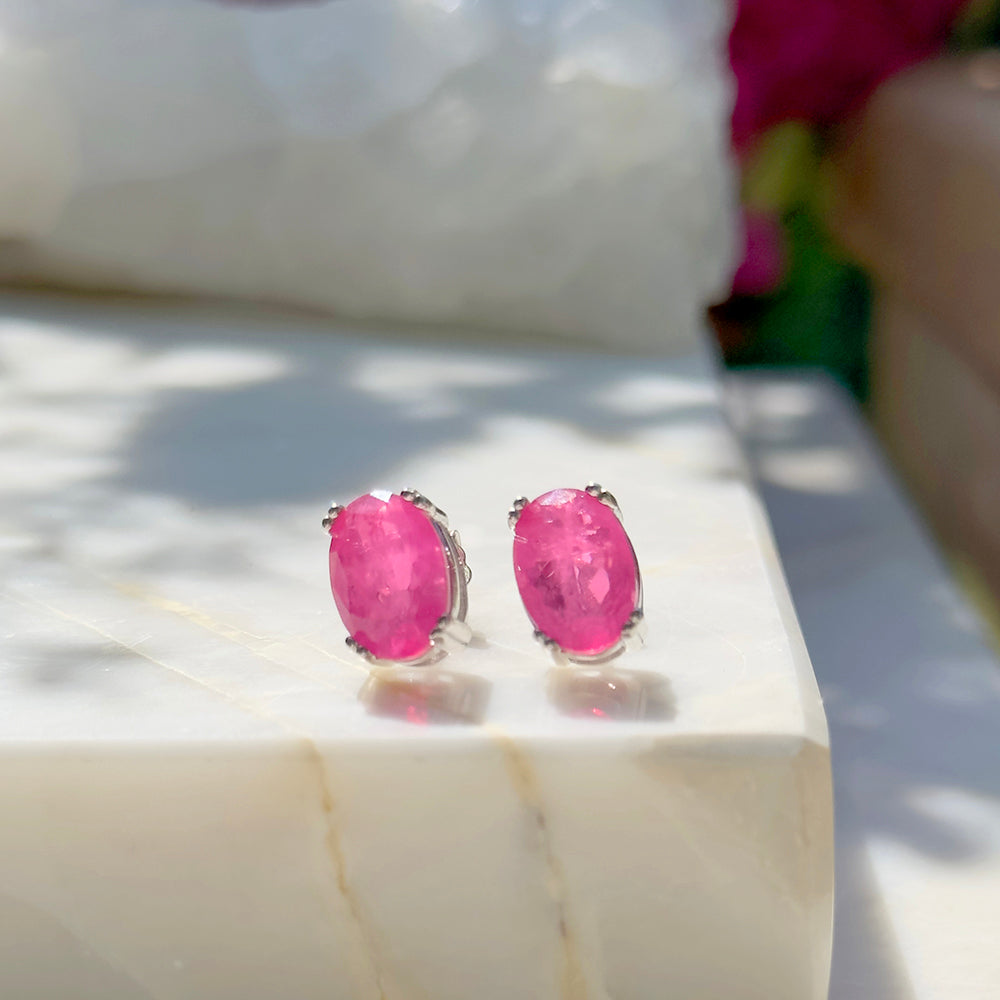 Pink Tourmaline Fusion Stone Oval Earrings