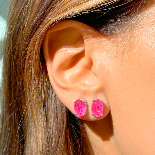 Pink Tourmaline Fusion Stone Oval Earrings