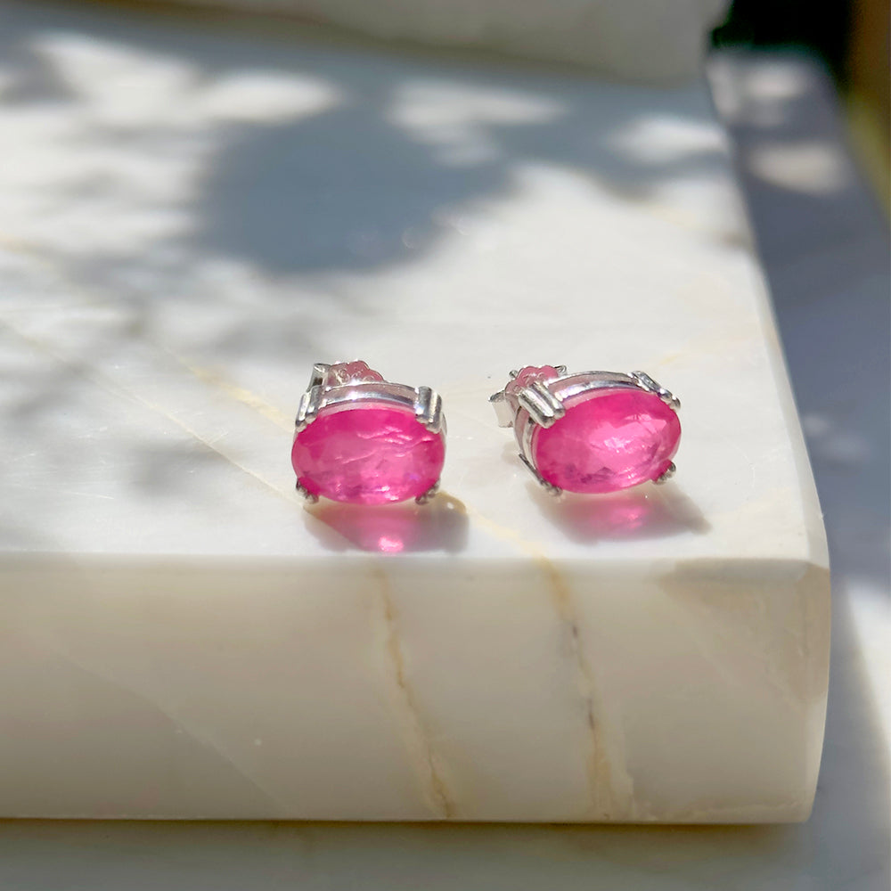 Pink Tourmaline Fusion Stone Oval Earrings