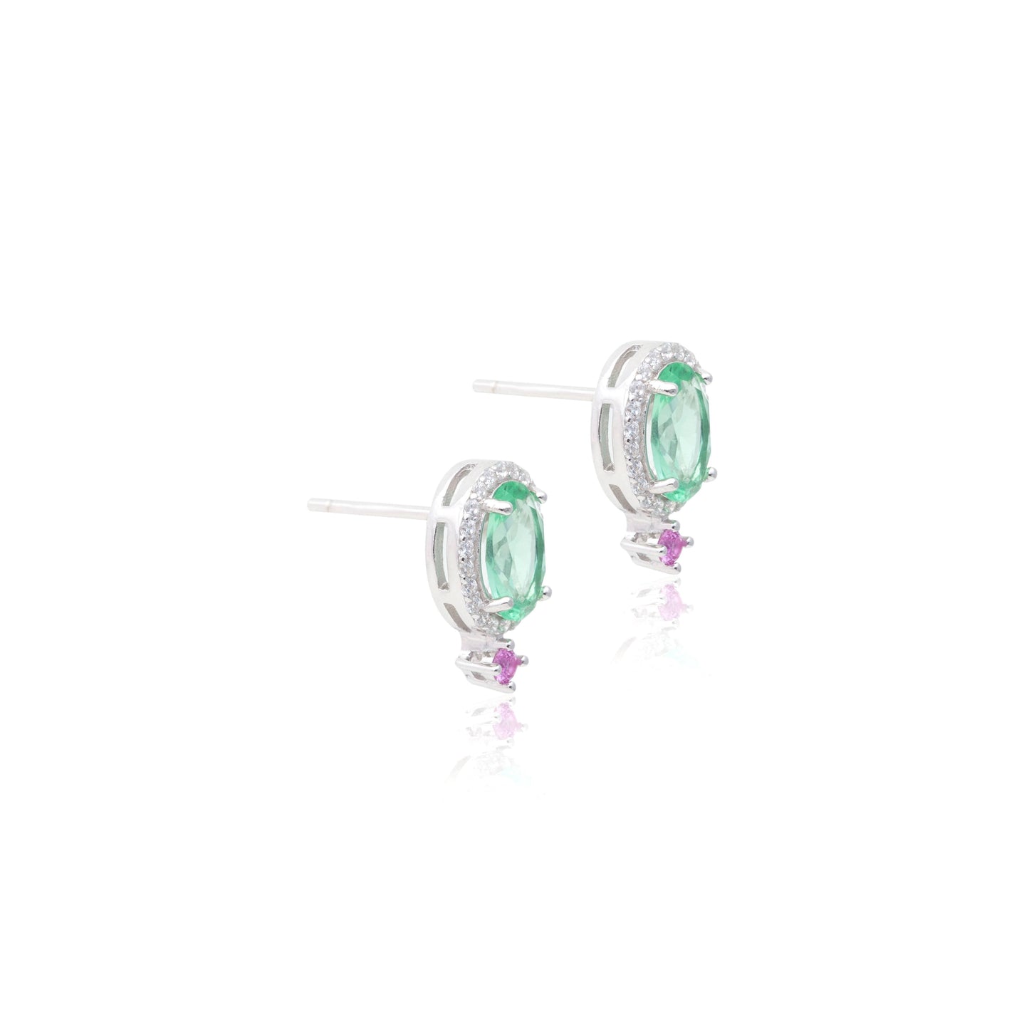 Green Amethyst Crystal and White/Pink Zircon Earrings