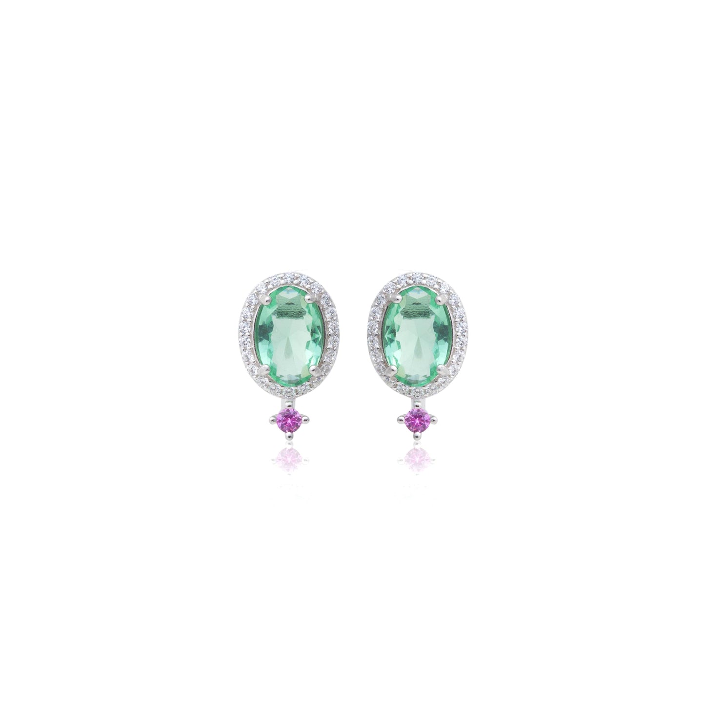 Green Amethyst Crystal and White/Pink Zircon Earrings