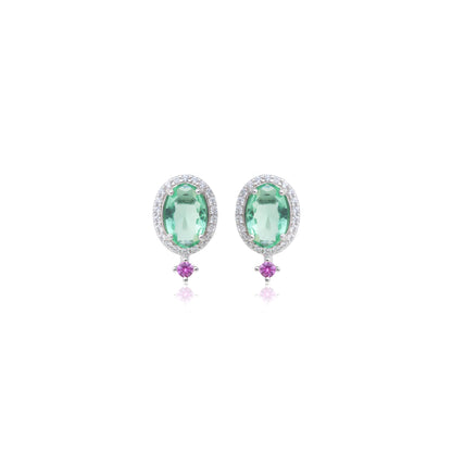 Green Amethyst Crystal and White/Pink Zircon Earrings