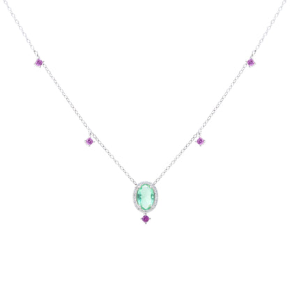 Green Amethyst Crystal and White/Pink Zircon Necklace