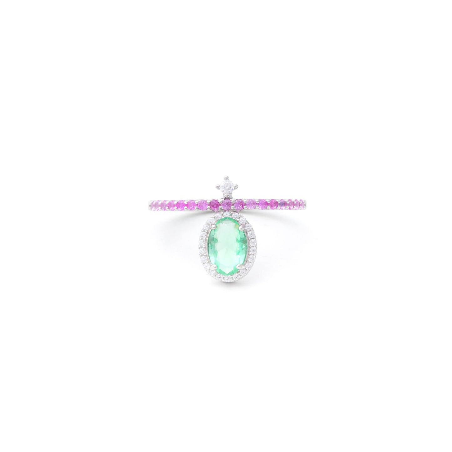 Green Amethyst Fusion Stone and Pink/White Zircon Ring