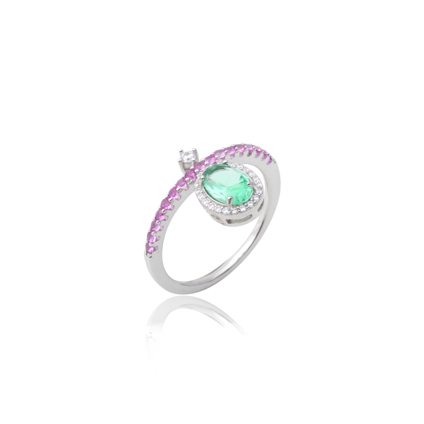 Green Amethyst Fusion Stone and Pink/White Zircon Ring