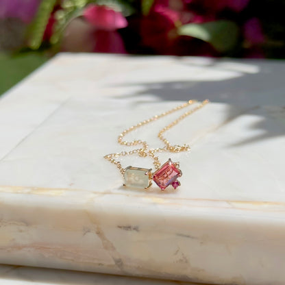 Pink Tourmaline and Paraiba Crystals Necklace