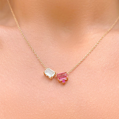 Pink Tourmaline and Paraiba Crystals Necklace