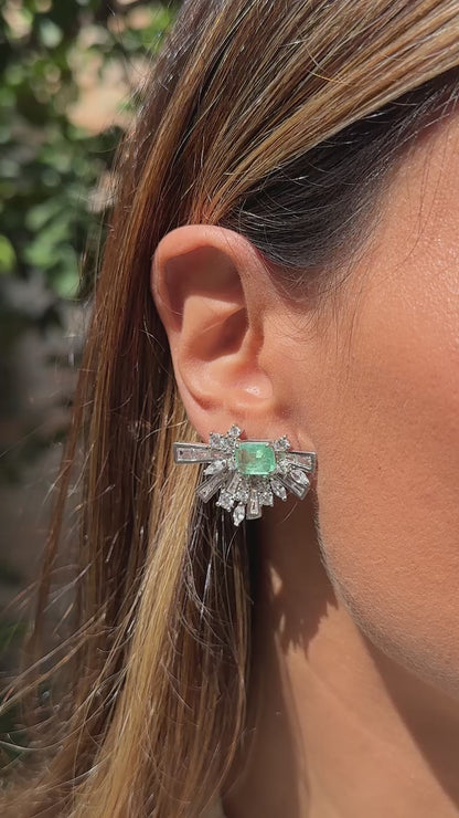 Colombian Emerald Fusion and White Zircon Fan Earrings